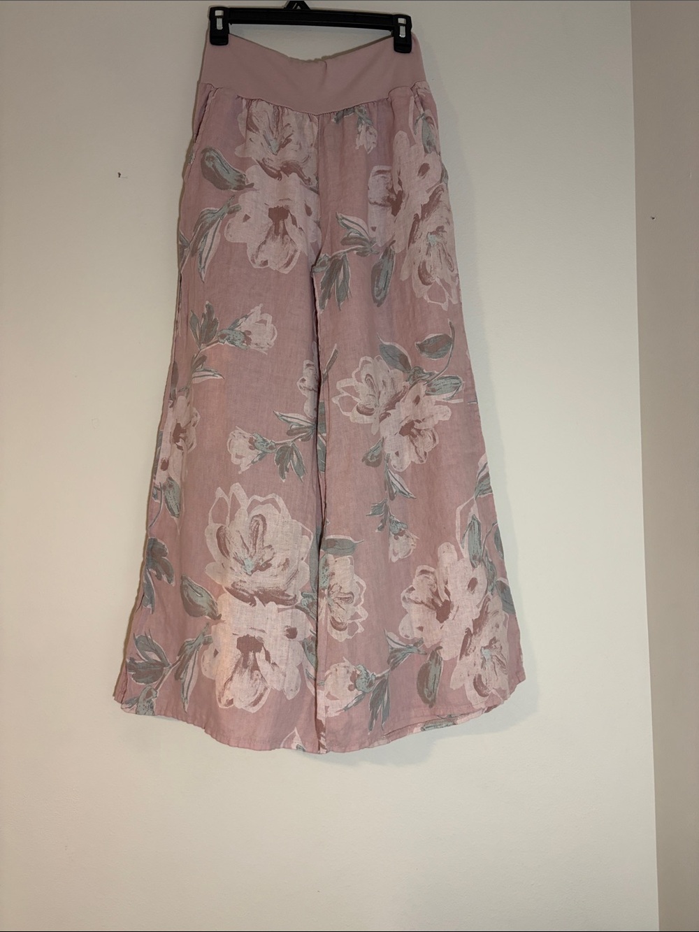 Wide Leg Floral Pants in Dusty Rose